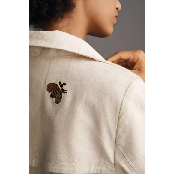 nwt ANTHROPOLOGIE MAVE sz S Embroidered Bumble Bee Linen Trench Coat - Picture 4 of 6